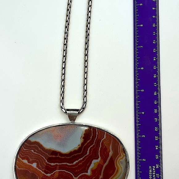 AGATE GEODE SLICE NECKLACE or SUN CATCHER STERLING SILVER CHAIN 4 3/4” x 4 1/2” - Picture 5 of 11